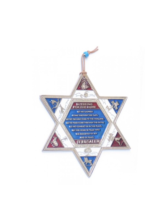 תליית קיר מגן דוד בציפוי כסף עם שבט... | מָגֵן דָוִד